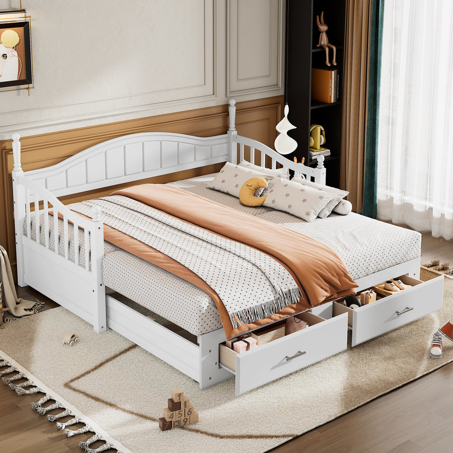 Wooden Twin Size Daybed With Twin Size Trundle, Extendable Daybed With Two Storage Drawers,White Expected Arrival Time9.12