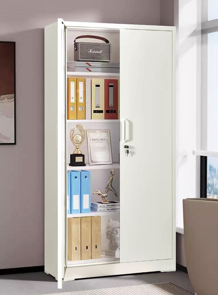 Container Furniture Direct Ironclad 71 Metal Storage Cabinet With Locking Doors And 4 Adjustable Shelves, Heavy-Duty Steel Cabinet For Garage, Laundry, Office, Or Warehouse, Cream White