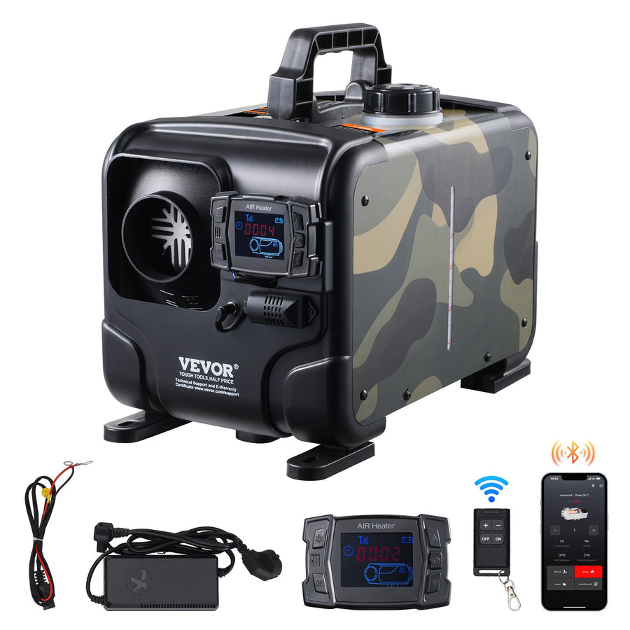 8 KW Dieselheizung 12 V / 24 V All In One Diesel-Luftheizung Mit Bluetooth-App & Fernbedienung & Anzeigebildschirm & CO-Alarm, Schnell Aufheizende Horizontale Tragbare Horizontale Dieselheizung