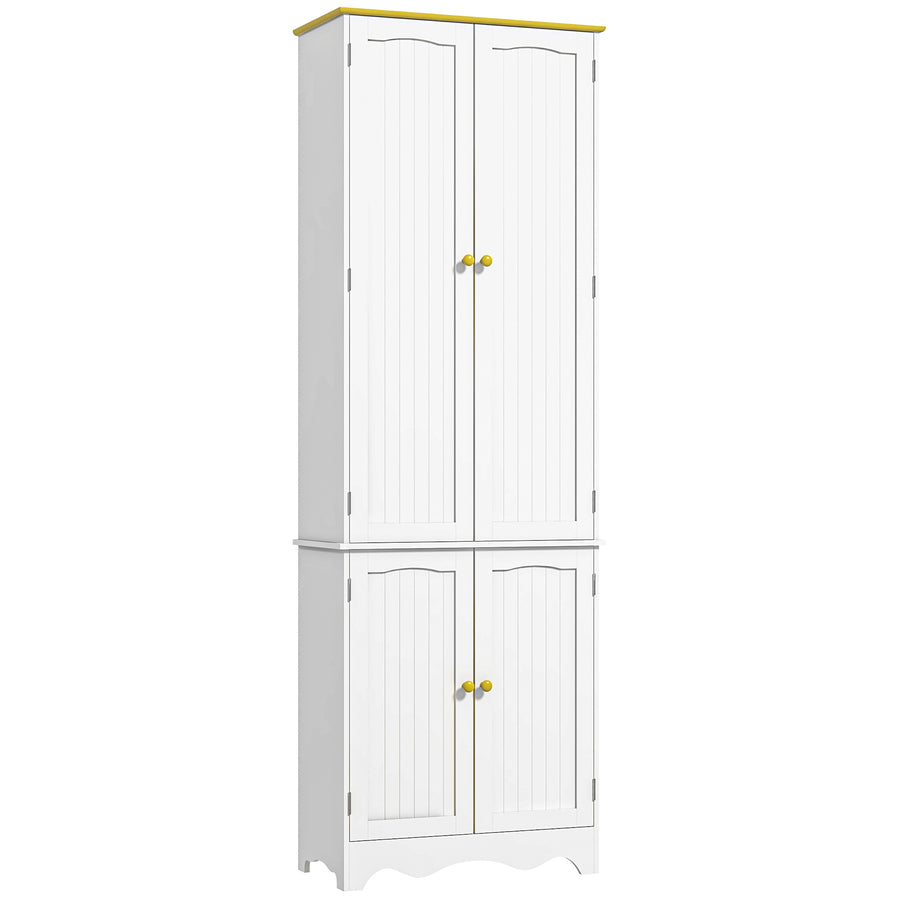 Freestanding 4-Door Kitchen Cupboard, Storage Cabinet Organizer With 4 Shelves, 183cm, White