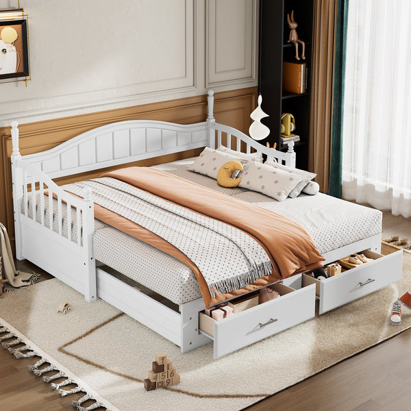 Wooden Twin Size Daybed With Twin Size Trundle, Extendable Daybed With Two Storage Drawers,White Expected Arrival Time9.12