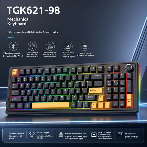 Three-mode Wireless Bluetooth RGB Gaming Keyboard