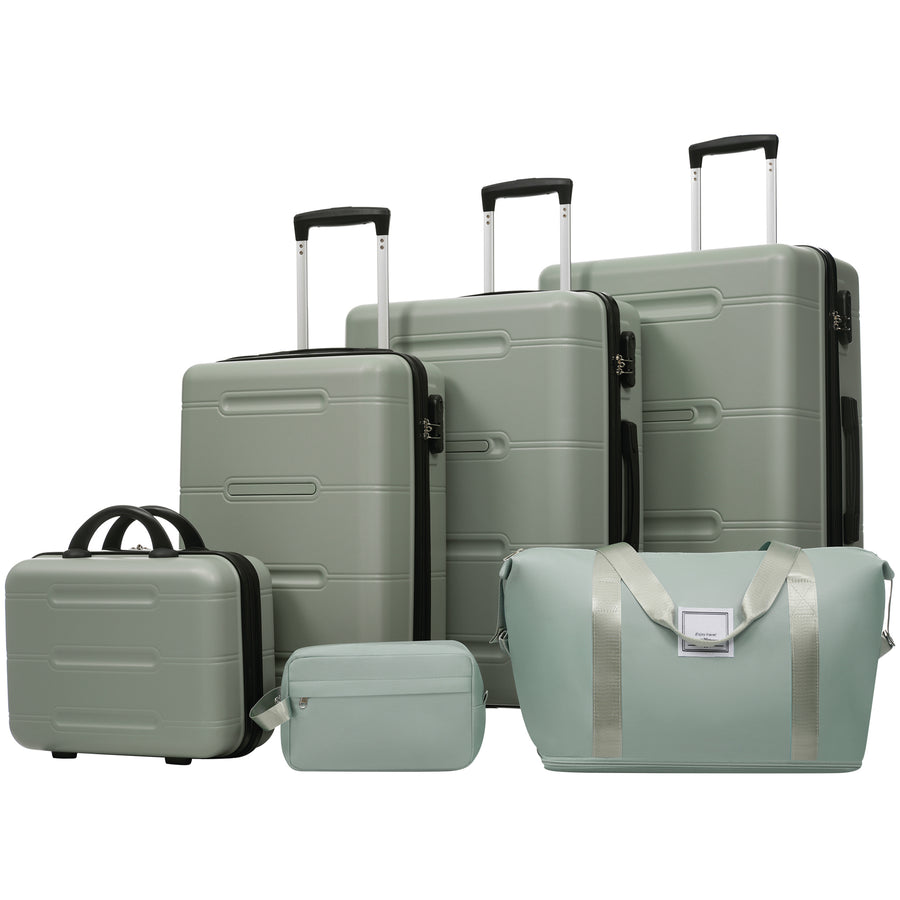 6 Piece Luggage Set,Lightweight Hardshell Suitcase With Double Spinner Wheels Handle Password Lock,14 IN Cosmetic Case 20-24-28 IN Luggages With Duffel Bag And Toiletry Bag