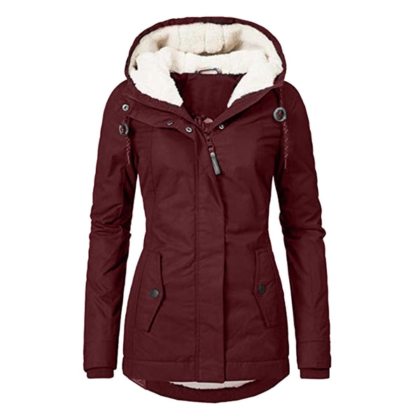 Winter Hooded Coat Women's Long Sleeve Padded Jacket With Zipper And Pockets Casual Outerwear Coat For Daily Wear