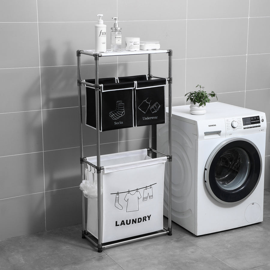 Laundry Hamper 3 Tier Laundry Sorter With 4 Removable Bags For Organizing Clothes, Laundry, Lights, Darks ,Three Hooks