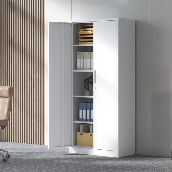 71H Metal Garage Storage Cabinet, White Tool Steel Locking Cabinet With Doors And 4 Adjustable Shelves, Tall Cabinets For Garage Storage Systems Lockable File Cabinet For Home Office,Classroom,Pantry