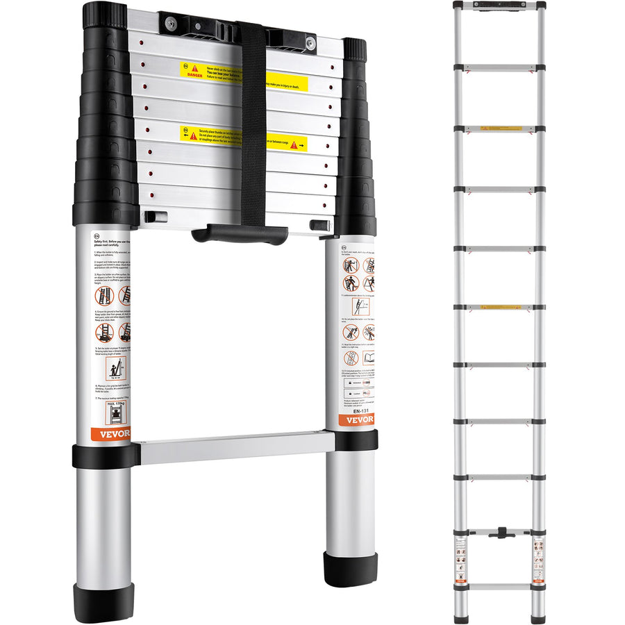 3,2m Teleskopleiter Rutschfester Klappleiter 48x9,5x76,5cm Stehleiter Ein-Knopf-Rückzug Mehrzweckleiter Aluminiumlegierung 170kg Belastbarkeit Ideal Für Hausreparaturen Dekoration Wandanstrich