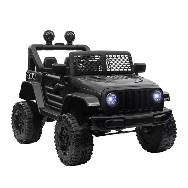 Kids Electric Ride On Car 12V Off Road Toy With Parental Remote Control 2 Motors Horn Lights Suspension Wheels For 3-6 Years Old Black