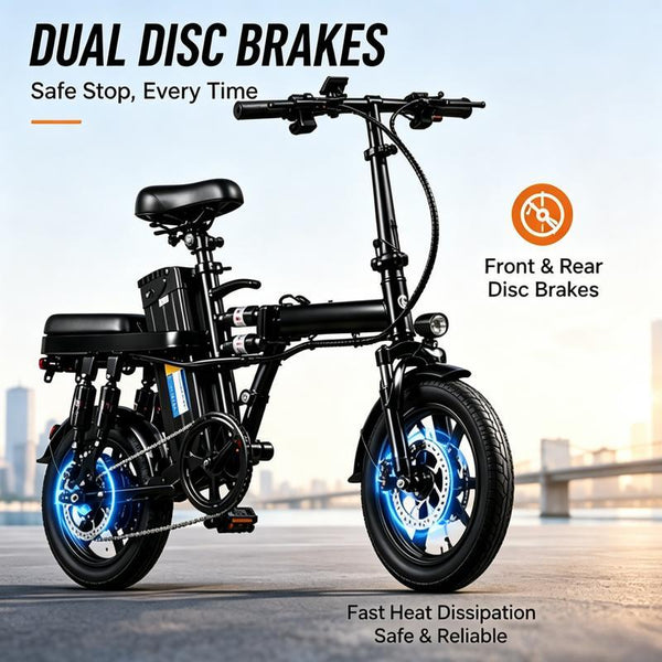 16 Inch Folding Electric Bike Dual Seat Portable Foldable Ebike For Commuting