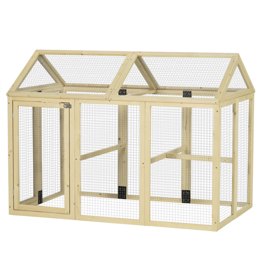 PawHut Large Chicken Run, Wooden Chicken Coop, With Combinable Design - Natural Wood Finish