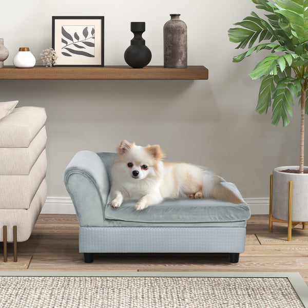 Luxury Fancy Dog Couch with Hidden Storage, Small Dog Sofa Bed with 2" Soft Foam, Modern Pet Furniture for Puppies & Little Breeds, Pale Gray
