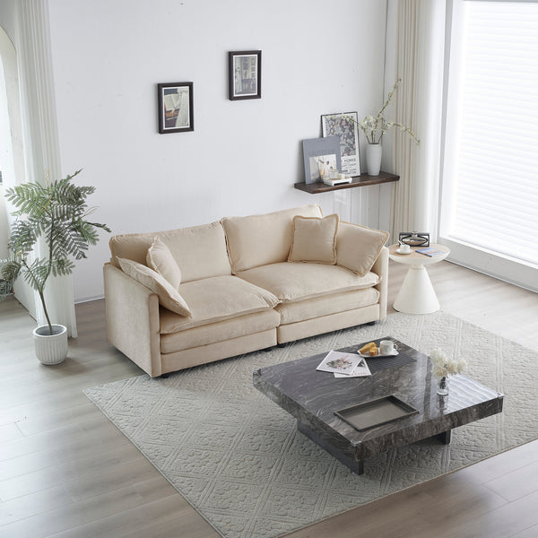 Modern Fabric Loveseat Sofa Couch For Living Room, Upholstered Large Size Deep Seat 2-Seat Sofa With 4 Pillows ,Beige Chenille