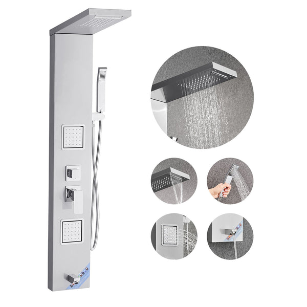 Duschpaneel-Turmsystem (5 Modi) Mit Regenwasserfall-Duschkopf, (1345 Mm) Duschsäule Aus 304 Edelstahl, Regenmassagesystem Zur Wandmontage, Mit Handbrause & Wannenauslauf & 2 Körperdüsen