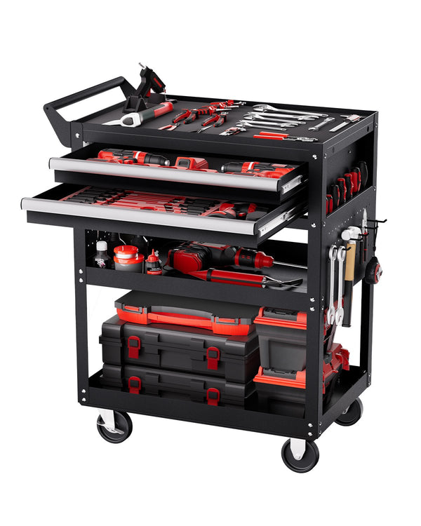 Werkzeugwagen 785x450x945 Mm, 181 Kg Tragkraft, Werkstattwagen Mit 2 Schubladen, Aufbewahrungs-Organizer Für Mechanikerwerkzeuge, Für Garage, Lager & Reparaturwerkstatt, Schwarz