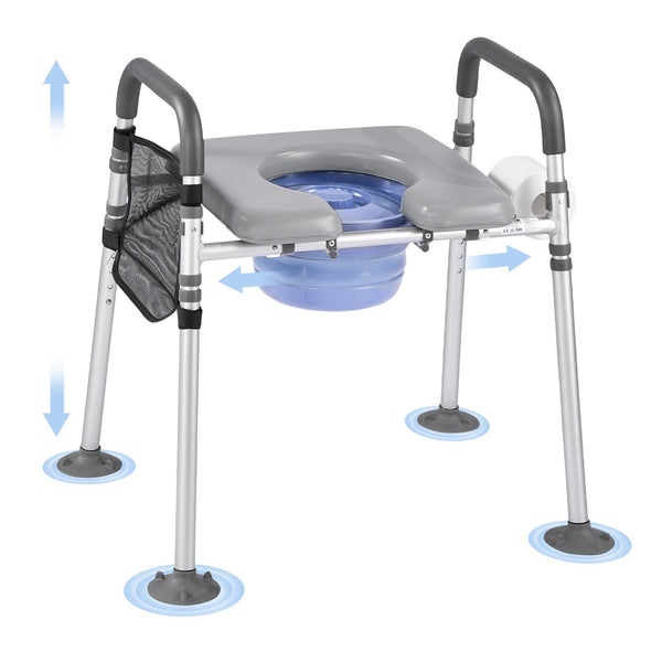 Nachttoilettenstuhl 227 Kg Belastbar, Toilettensitzerhöhung Mit Gepolsterter Sitzfläche & Rückenlehne, Abnehmbarer 5 L Eimer, Höhenverstellbarer Toilettenstuhl Für Senior Erwachsene