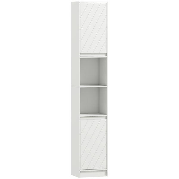 Narrow Bathroom Cabinet, Slim Bathroom Storage Unit With Open Compartment, Freestanding Storage Cupboard With Adjustable Shelves For Small Spaces, 30 X 24 X 170 Cm, White