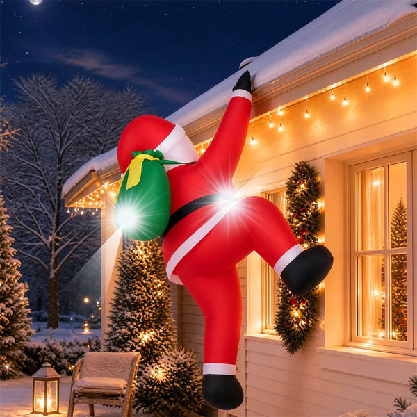 5.9 FT Hanging Climbing Santa Inflatable Christmas Decoration with Built-in LED Lights, Polyester Blow Up Santa for Porch Garden