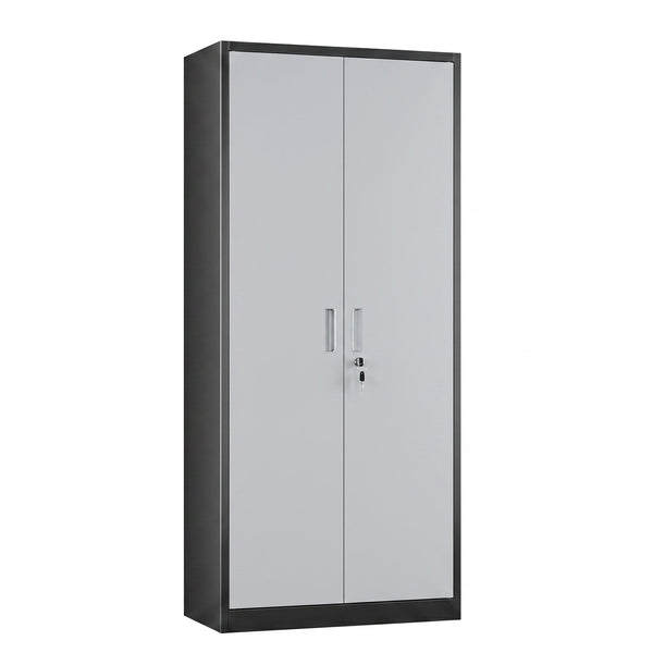 Metal Garage Storage Cabinet, Lockable Steel Storage Cabinet With 4 Adjustable Shelves For Garage, Office, Home, Assembly Required, Black & Gray