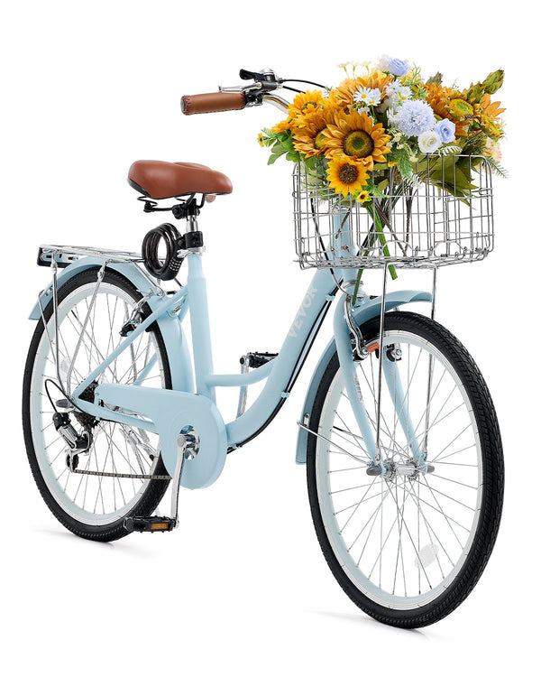 Cruiser Fahrrad Mit 7 Gängen (Reifendurchmesser 660,4 Mm)Beach Fahrrad Mit Großem Korb & Gepäckträger, Cruiser-Fahrrad Mit Verstellbarem Sitz, Für Radfahren & Trainieren & Einkaufen Blau