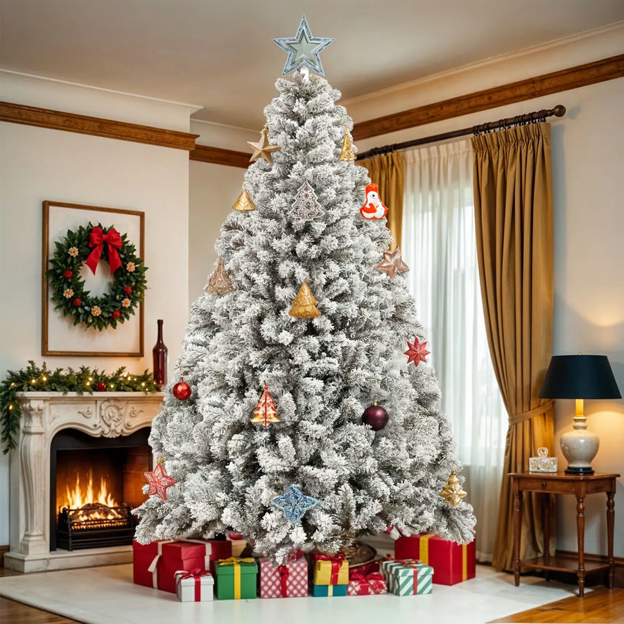6 ft Pre-lit Snow Flocked Artificial Christmas Tree with 880 Branch Tips, Green