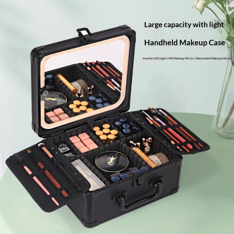 Large-capacity Cosmetic Case With Magnetic Lighting And Mirror Storage