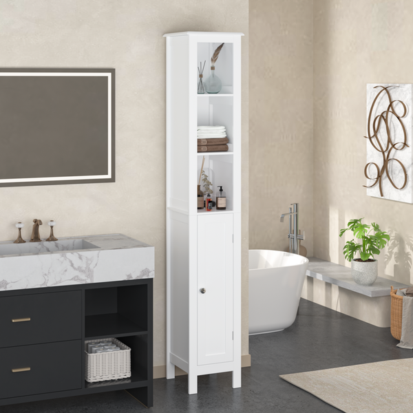 66.92 Tall Bathroom Storage Cabinet With Adjustable Shelves,Slim 1 Doors Freestanding Cabinet With Anti-Tip, Open Compartments, For Home, Small Spaces, Bathroom,Kitchen, Living Room, White