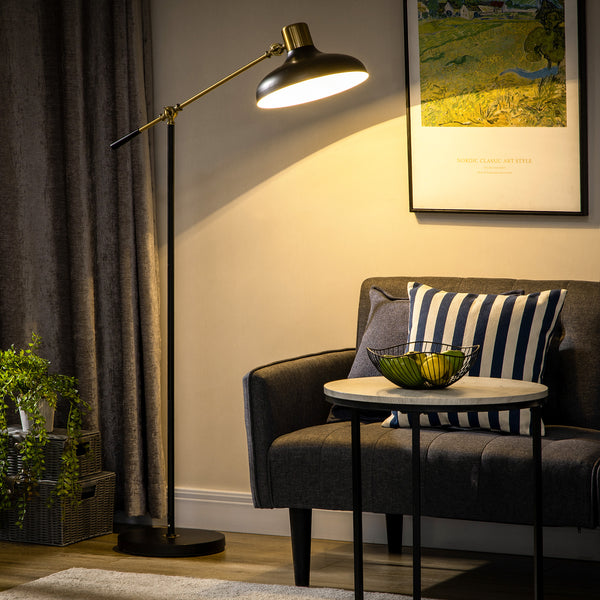 Adjustable Floor Lamps for Living Room, Standing Lamp for Bedroom with Balance Arm, Tall Black and Gold Lamp