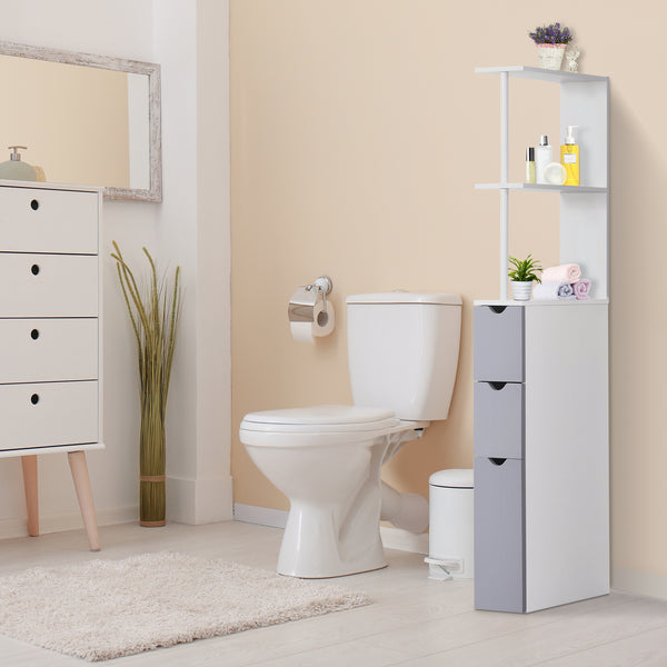 55  Tall Bathroom Cabinets, Narrow Storage Cabinet Freestanding Linen Tower With 2 Tier Shelf And Drawers, White