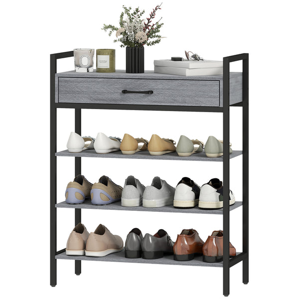 4-stufiges Schuhregal, Flurregal Für Bis Zu 9 Paar Schuhe, Spanplatte, Metall, Grau