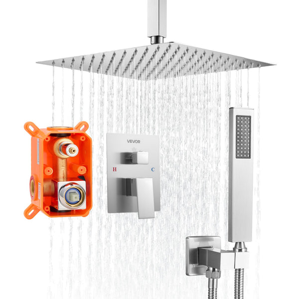 Duscharmatur Regenduschsystem Für Badezimmer Duschsystem Mit 305 Mm Quadratischem Regenduschkopf & Handbrause, Deckenmontage Badezimmerarmaturen Mit Messingventil & Zierset, Gebürstetes Nickel