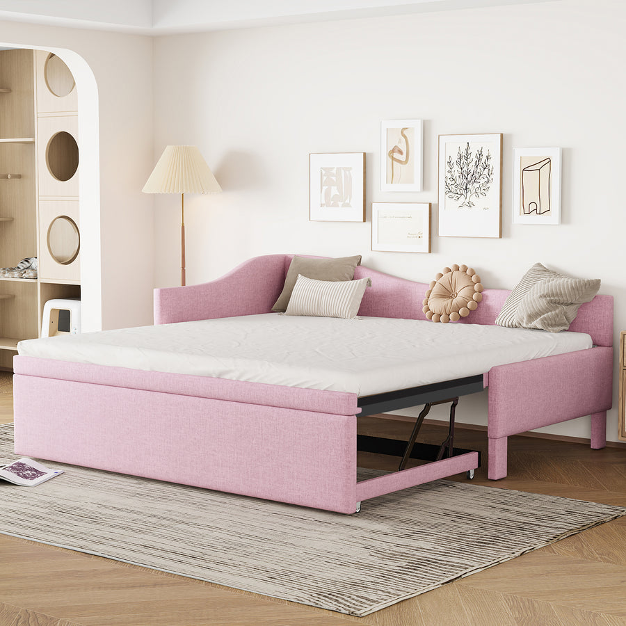 Twin Size Upholstered L-Shaped Upholstered Daybed With Up Trundle