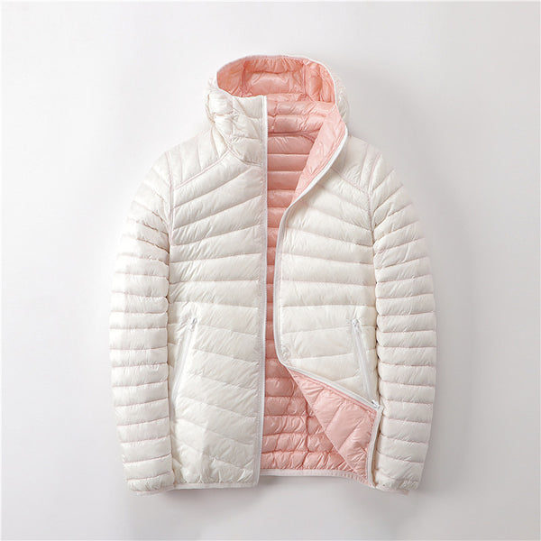 Thin Lightweight Short Type White Duck Down Thin Hooded Jacket