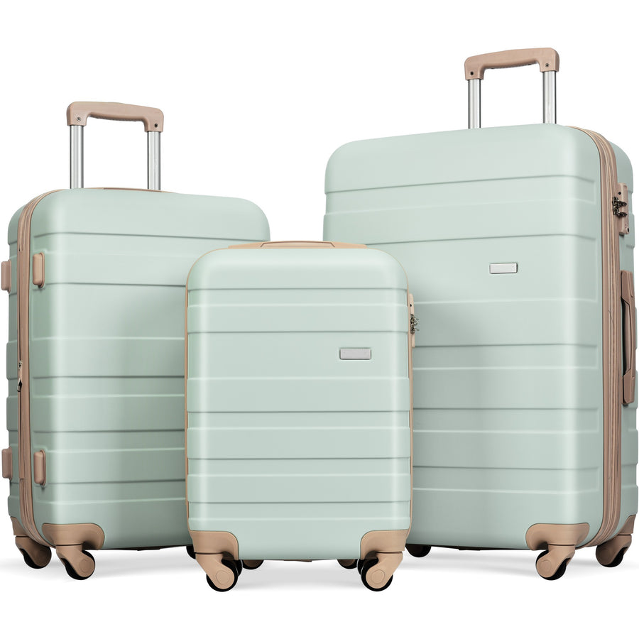 Luggage Sets New Model ABS Hardshell 3pcs Clearance Luggage Hardside Lightweight Durable Suitcase Sets Spinner Wheels Suitcase With TSA Lock 20 24 28 Grey Green