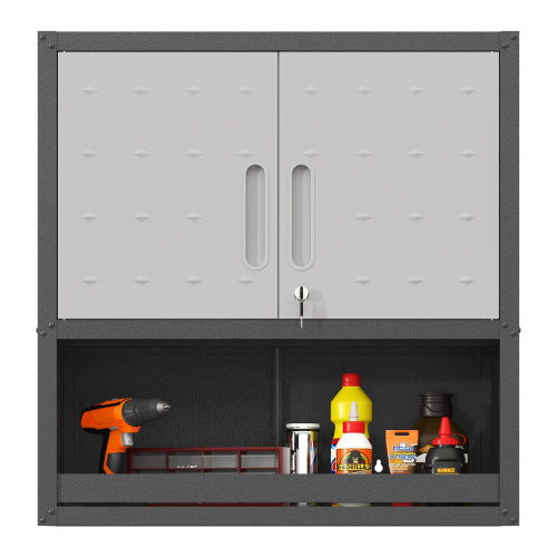 Metal Wall-Mounted Tool Storage Cabinet With Locking Door And 1 Shelf 1 Opened Drawer For Garage Warehouse,Office,Assembly Required