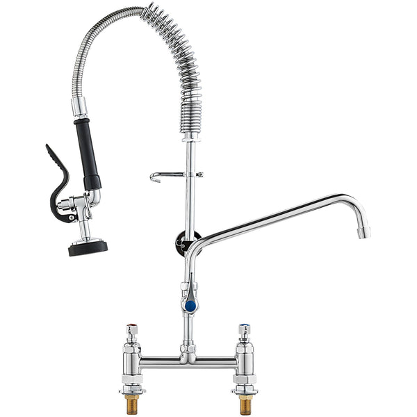 Kommerzielle Küchenarmatur Wasserhahn Mit Ausziehbarer Vorspülbrause, 66 Cm Höhe, 203 Mm Mitte, 305 Mm Schwenkauslauf, Messing Küchenspülenarmatur Zur Deckmontage, Für 1/2/3-Fach-Spüle Silber