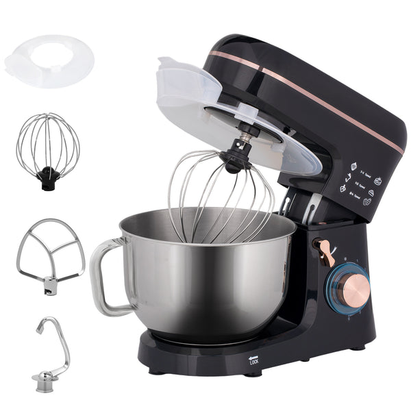 Stand Mixer, 5L Food Mixer For Baking, 6 Speeds And Pulse Setting, 1400W Cake Electric Kitchen Mixer With Dough Hook, Whisk, Stainless Steel Bowl, Splash Guard, Beater, Black
