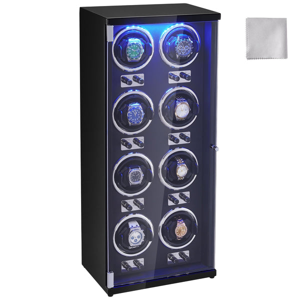 Uhrenbeweger, Automatik-Uhrenbeweger, Watch Winder, Uhrenbeweger Für Automatikuhren, Automatischer Uhrenbeweger Mit Platz Für 8 Uhren, LED Beleuchtung, 150–207 Mm Einstellbar Riemenlänge
