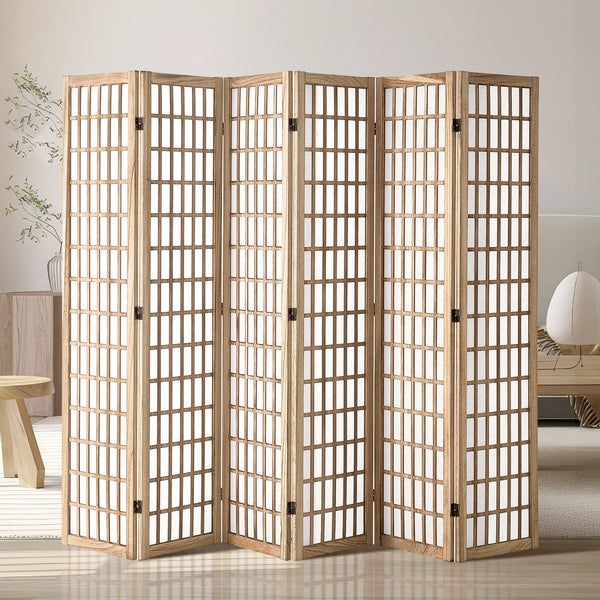6-teiliger Japanischer Raumteiler Faltbarer Sichtschutz Aus Holz Für Den Innenbereich, Japanische Trennwände Tragbare Dekorationsschirme Zur Raumtrennung Für Restaurant & Schlafzimmer