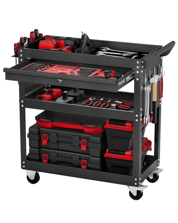 Werkzeugwagen 830x350x826 Mm, 160 Kg Tragkraft, Werkstattwagen Mit Schublade, Aufbewahrungsorganizer Für Mechanikerwerkzeuge, Für Garage, Lager Und Reparaturwerkstatt, Schwarz