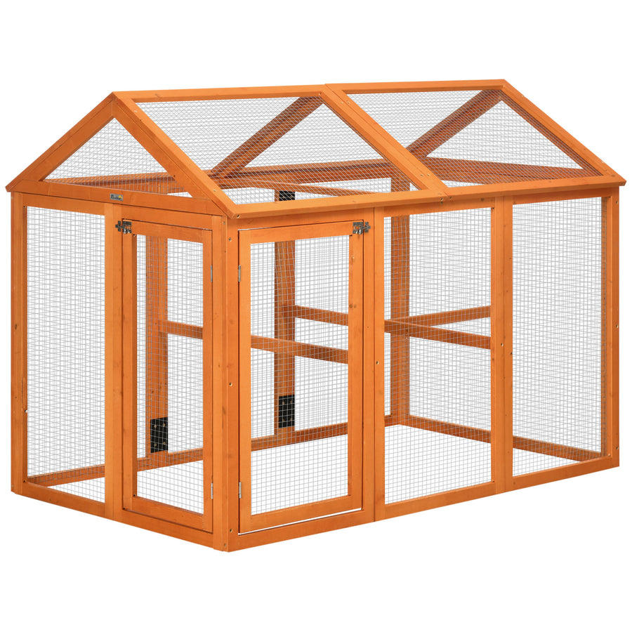 PawHut Large Chicken Run, Wooden Chicken Coop, With Combinable Design - Wood Effect