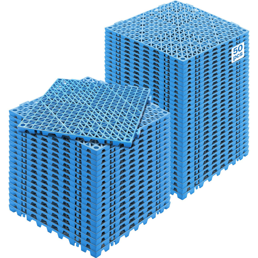 Ineinandergreifende Fliesen 50 Stk. Bodenfliesen Drainage-Bodenfliesen, Bodenfliesen 30 X 30 Cm Außenbereich Quadratische Bodenfliesen Terrasse PVC Bodenfliesen Badezimmer, Pool, Toilette, Blau