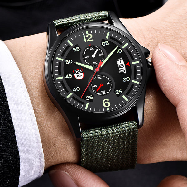 Fashion Nylon Strap Sports Army Style Watch Calendar Quartz Watch