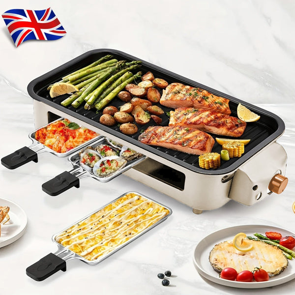 1500W Electric Barbecue Grill 2 In 1 Indoor BBQ Griddle Hot Plate Smokeless