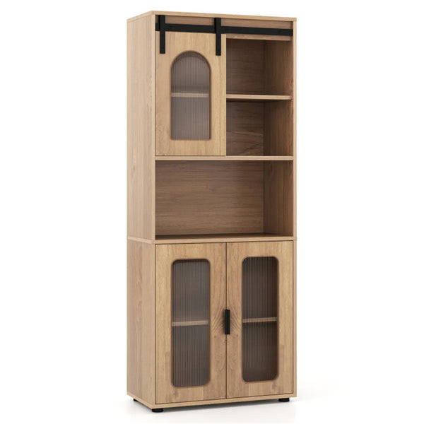 59" Freestanding Storage Cabinet with Sliding Door & Adjustable Feet, Modern Floor Cabinet for Bathroom Living Room